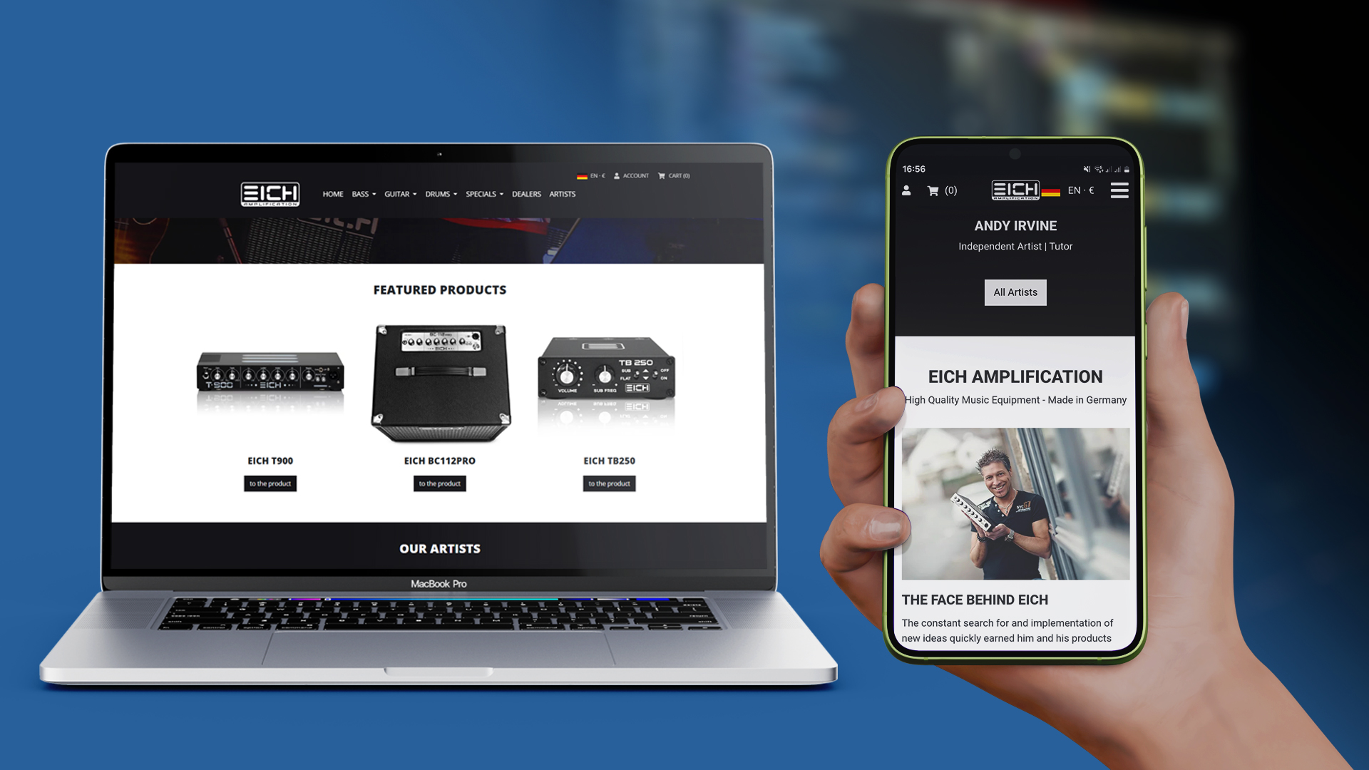 Screenshots des Eich Amplification Webshops